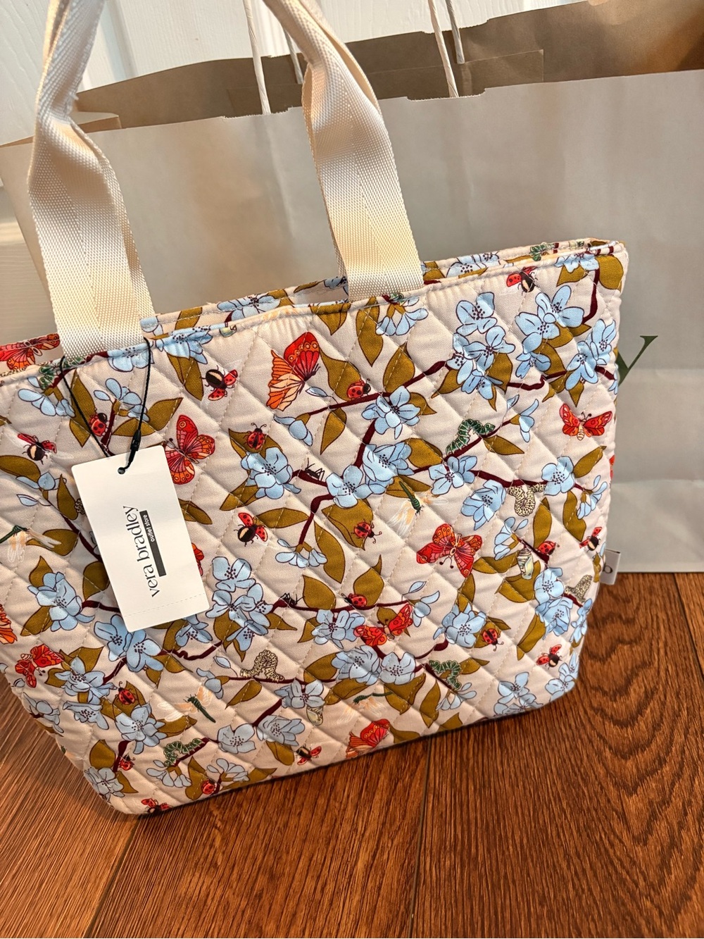 Vera Bradley Quilted Floral Lunch Tote - Cream, Light Blue & Olive - Picture 6 of 7